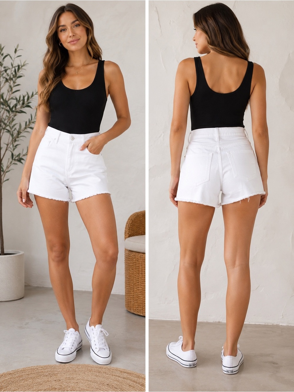 NUMERO Lou Lou High Rise Raw-Edge-Hem white Denim Cutoffs Ladies sz 26 New!